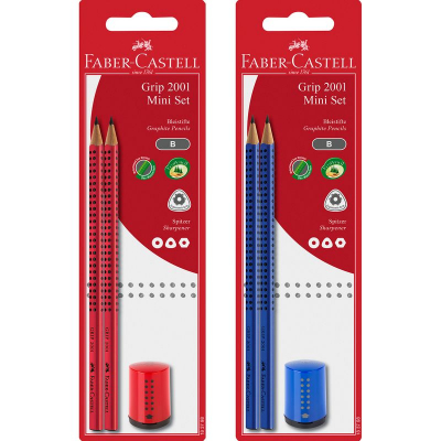 Набор Faber-Castell Grip Mini 2001  2 карандаша B +точилка красный/синий в блистере