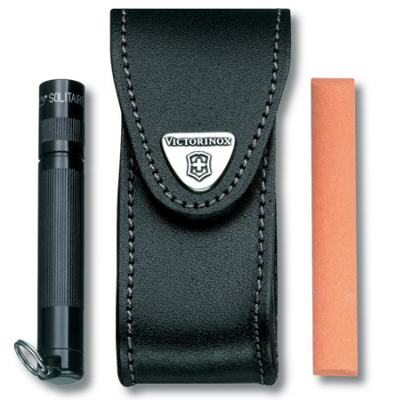 Чехол для ножа  84-91мм Swiss Army knives/Ecoline 2-4 layers с отделами для фонарика и точильного камня кожа черный