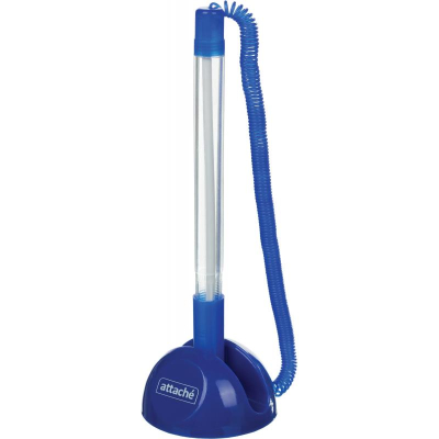 Ручка шариковая на подставке Attache с пластиковым шнуром синий корпус синие чернила стержень 125мм