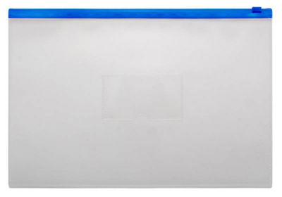 Папка-конверт на молнии A4 Бюрократ с карманом для визитки пластиковая 150мк прозрачная синяя молния
