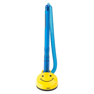 Ручка шариковая на подставке Deli 0.7мм 'Smile' с пластиковым шнуром синяя