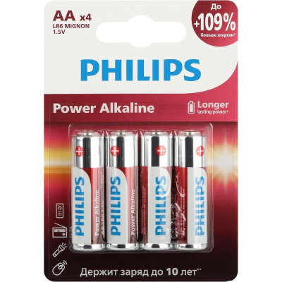 Батарейка Philips  1.5V AA/LR6 Power Alkaline  4шт в блистере