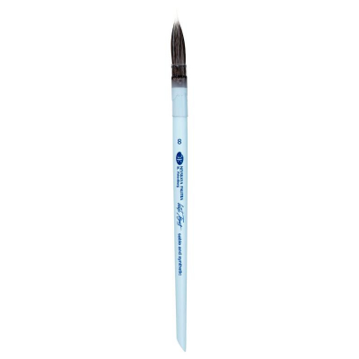 Кисть соболь/синтетика белая круглая Белые ночи № 8 ручка 15см голубая со скосом пластиковая обойма