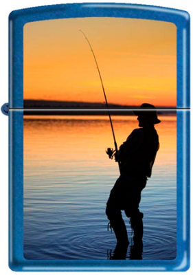 Зажигалка бензиновая Zippo Fisherman вечерняя рыбалка синяя