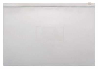 Папка-конверт на молнии A4 Бюрократ с карманом для визитки пластиковая 150мк прозрачная белая молния
