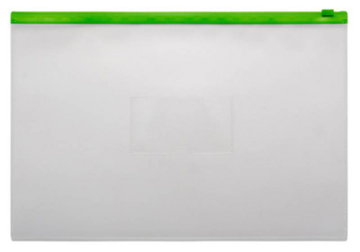 Папка-конверт на молнии A4 Бюрократ с карманом для визитки пластиковая 150мк прозрачная зеленая молния