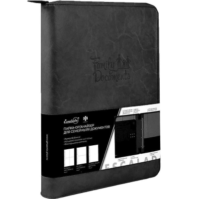 Папка-органайзер A4+ с карманами для документов ОМС СНИЛС свидетельств Escalada на молнии искусственная кожа Линкольн черная