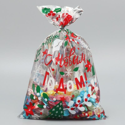Пакет подарочный новогодний 20х30см пластиковый 'С новым счастьем'