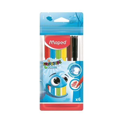 Фломастеры   6цв Maped Color'peps 'Ocean' смываемые в пластиковой упаковке