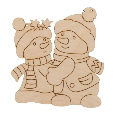 Заготовка для росписи деревянная Подвеска новогодняя Влюбленные снеговички Mr. Carving 10х9.5см фанера