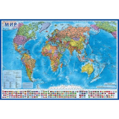 Карта Мир Политическая 101х 70см с флагами Интерактивная ламинированная в тубусе 2022г
