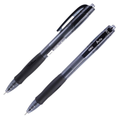Ручка шариковая автоматическая Deli 0.7мм 'Arris' игольчатый стержень c резиновой манжетой черная