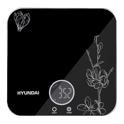 Весы кухонные  5кг +/-1г Hyundai электронные черные с рисунком