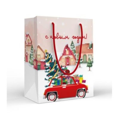Пакет подарочный новогодний 18х23см ламинированный 'Машина с подарками'