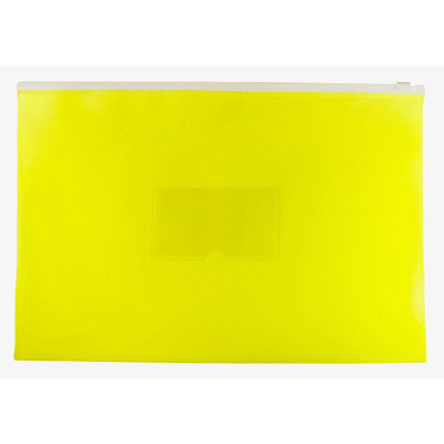 Папка-конверт на молнии A4+ Бюрократ Double Neon с карманом для визитки пластиковая 150мк желтая