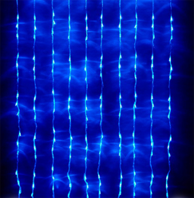 Цифровой занавес 1х2,5м Волшебный свет 560 синих LED огней прозрачный провод 10 нитей по 56 ламп с эффектом мигания Калейдоскоп