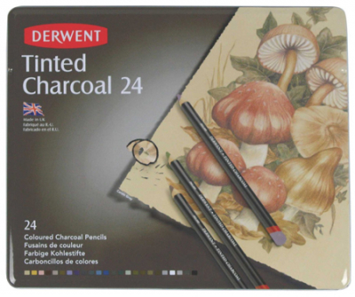 Карандаши угольные тонированные Derwent Tinted Charcoal 24цв в металлической коробке