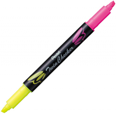 Текст-маркер Pentel Twin Checker 2-цветный желтый-розовый