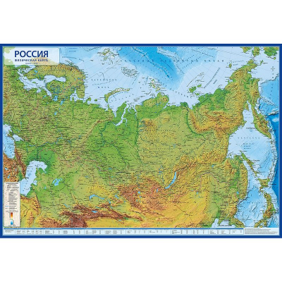 Карта Россия Физическая 101х 71см Интерактивная ламинированная на рейках