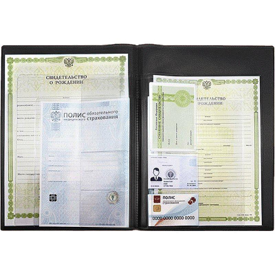 Папка-органайзер A4 с карманами для документов ОМС СНИЛС свидетельств deVENTE обложка 500мкм черная