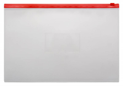 Папка-конверт на молнии A4 Бюрократ с карманом для визитки пластиковая 150мк прозрачная красная молния