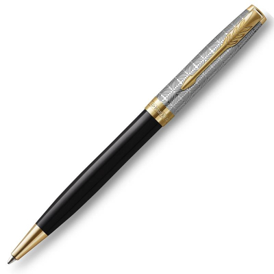 Ручка шариковая Parker Sonnet Premium Metal&Black Lacquer GT K537 Medium черные чернила