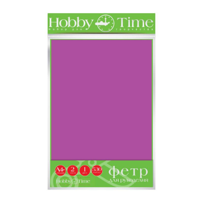 Фетр цветной 20х29см 4мм 2л Hobby Time фиолетовый