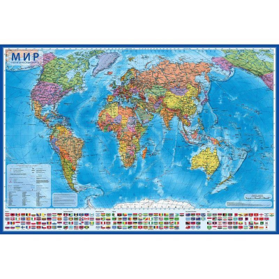 Карта Мир Политическая 199х134см с флагами Интерактивная ламинированная
