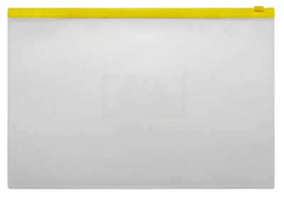Папка-конверт на молнии A4 Бюрократ с карманом для визитки пластиковая 150мк прозрачная желтая молния