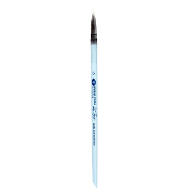 Кисть соболь/синтетика белая круглая Белые ночи № 6 ручка 15см голубая со скосом пластиковая обойма