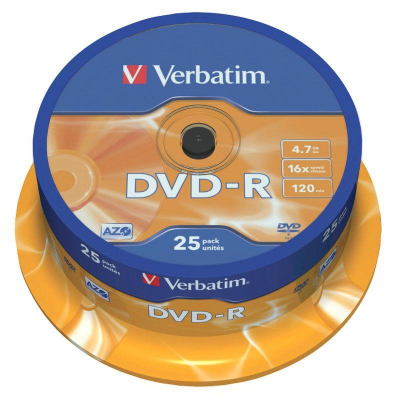 Диск DVD-R 4.7Gb 16X Verbatim Azo  25шт Cake box
