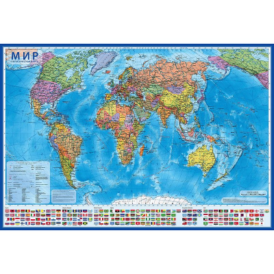 Карта Мир Политическая 101х 70см с флагами Интерактивнаям ламинированная на рейках 2022г