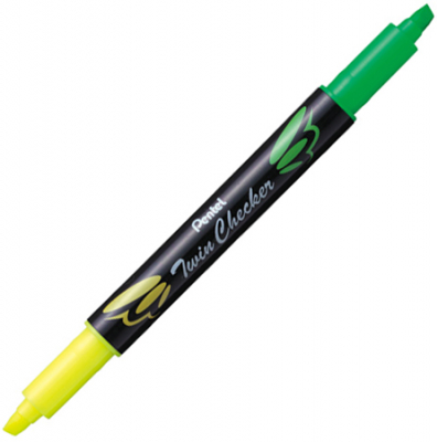Текст-маркер Pentel Twin Checker 2-цветный желтый-зеленый