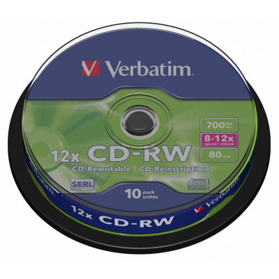 Диск CD-RW 700Mb 12X Verbatim  10шт Cake box