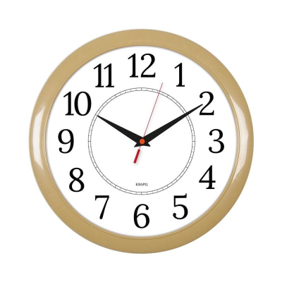 Часы настенные Бюрократ Классика d-29см белый циферблат черные стрелки бежевый обод плавный ход