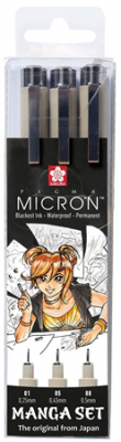 Ручки капиллярные художественные Sakura Pigma Micron Manga  3шт 0.25/0.4/0.5мм черные