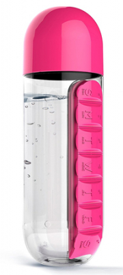 Бутылка-органайзер Asobu 0.60л 'In style' Pill & Vitamin organizer bottle пластик розовая