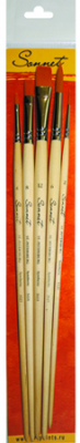 Кисти художественные набор Сонет №3  5шт синтетика круглая № 2, 6 плоская № 4, 8, 12 длинная ручка