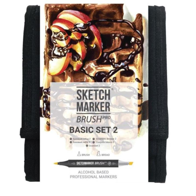 Маркеры художественные спиртовые Sketchmarker Brush 'Basic-2' 12цв двусторонние + сумка органайзер