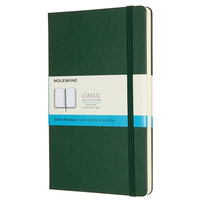 Записная книжка A5 120л в точку Moleskine® Classic Large твердая обложка на резиновой застежке зеленая