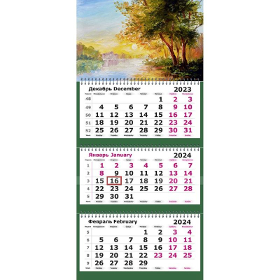 Календарь настенный 2024 квартальный 3-блочный 30х67см 'Картина маслом. Пейзаж' на гребне