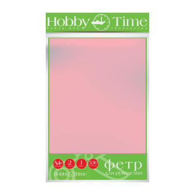 Фетр цветной 20х29см 4мм 2л Hobby Time нежно-розовый