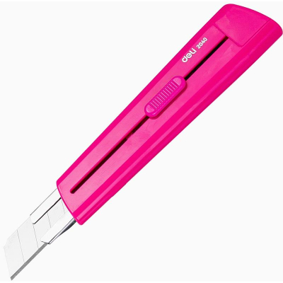 Нож макетный 18мм Deli 'Rio' пластиковый корпус металлические направляющие лезвия автоблокировка розовый в блистере