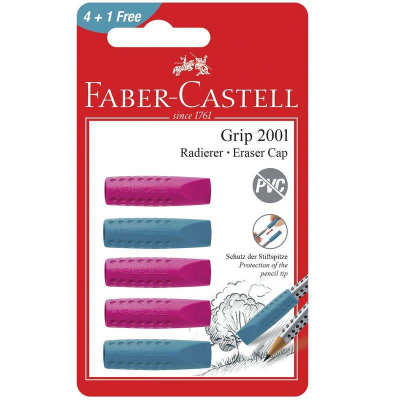 Ластик-колпачек для карандаша Faber-Castell Grip 2001 PVC- Free  5шт розовый/бирюзовый