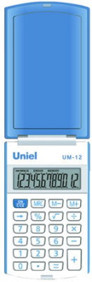 Калькулятор карманный с крышкой Uniel 12 разрядов  60х102x12мм 35г голубой корпус