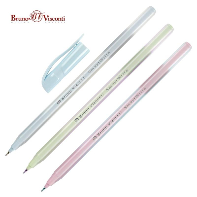 Ручка шариковая BrunoVisconti® 0.5мм 'SmartWrite' 'Zefir' одноразовая синяя цвет корпуса  ассорти