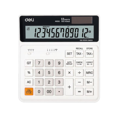 Калькулятор настольный Deli 12 разрядов DP проверка/коррекция 120шагов 150х160x33мм белый корпус