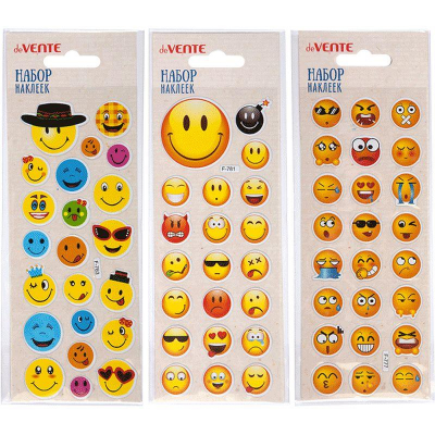 Наклейки декоративные пластиковые многоразовые deVENTE  7х17см 'Emoji'  3 дизайна
