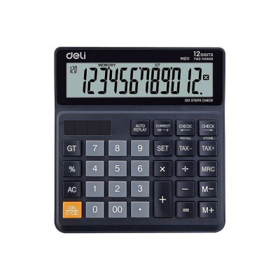 Калькулятор настольный Deli 12 разрядов DP проверка/коррекция 120шагов 131х139x30мм черный корпус