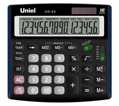 Калькулятор настольный Uniel 16 разрядов DP DM GT 145x139x30мм 149г